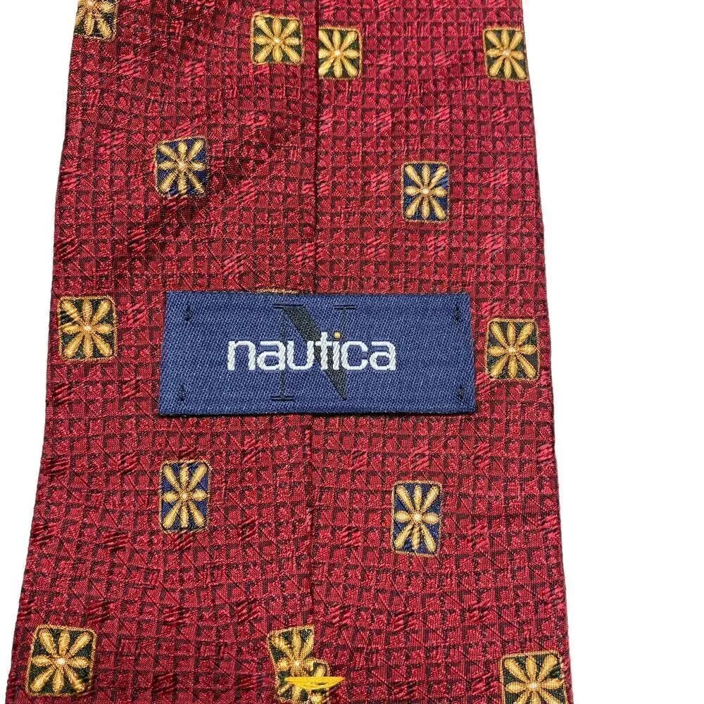 Nautica Tie Men's Necktie Silk Maroon Squares Classic Office